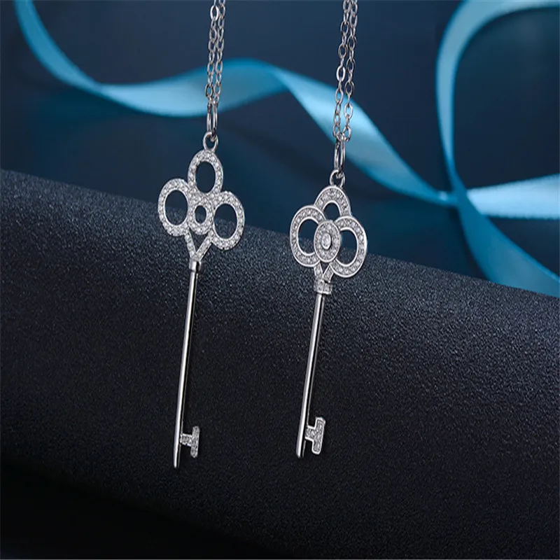 Классическое ожерелье с ключом 925 длинное кристаллическим для желаний и кулон