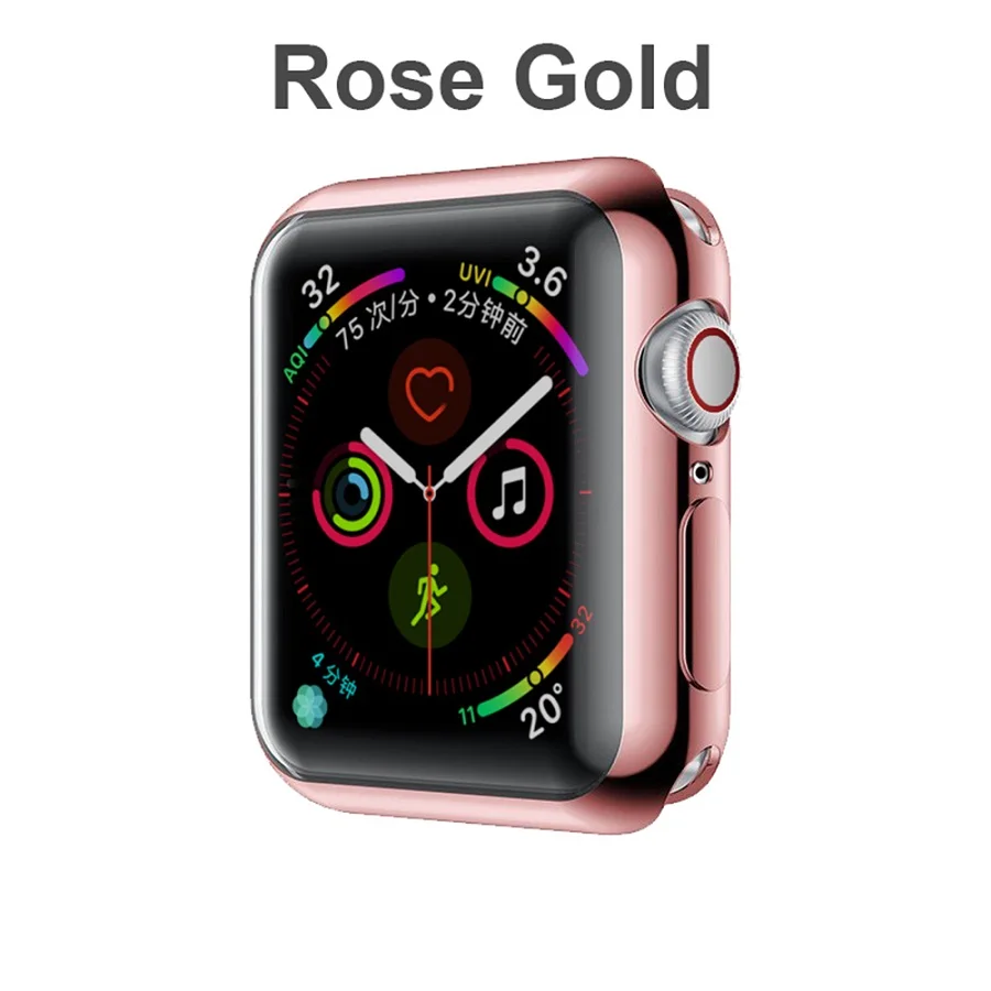 Новые часы чехол из ТПУ для Apple Watch Series 2, 3, 4, 360 ° полный охват Защитный чехол Крышка Экран защитная пленка 38/42 40/44 мм - Цвет: rose gold