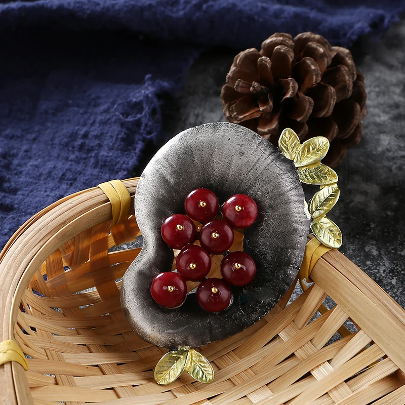 Ретро серебряная брошь в форме горошин булавки броши виде листьев для женщин