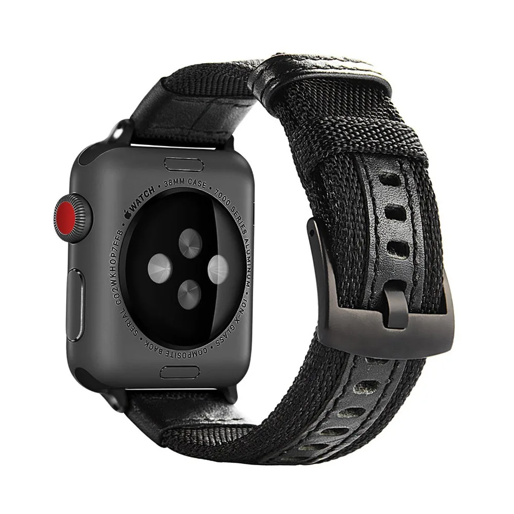 Мужской кожаный нейлоновый ремешок для Apple Watch, 42 мм, 38 мм, серия 3, 2, 1, Iwatch, Военный стиль, тканые ремешки, ремешки, браслет с булавкой