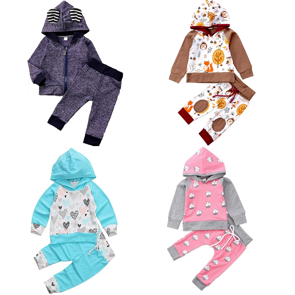 Kleding/топы с капюшоном для новорожденных и малышей + штаны 4 цвета флисовый свитер