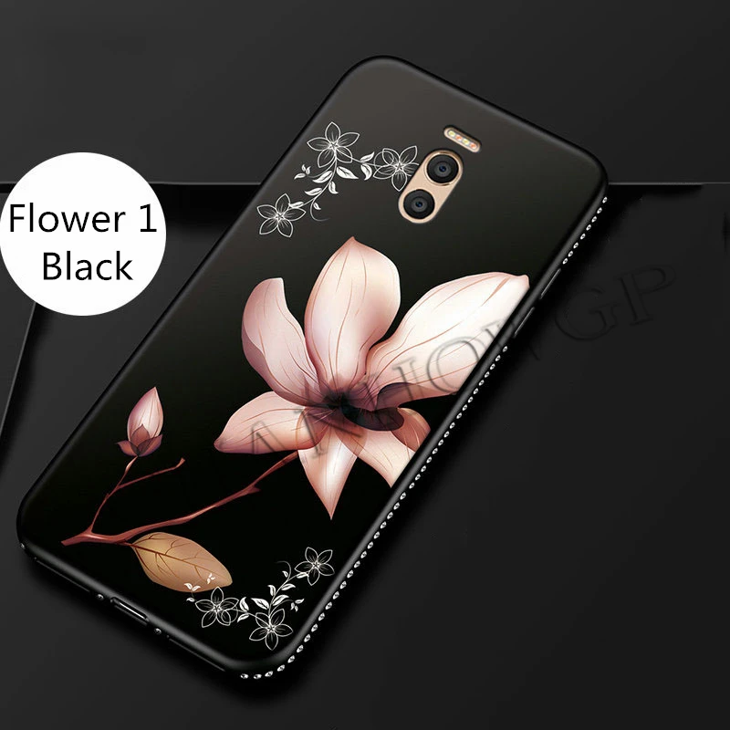 Рельефный мягкий чехол с 3D цветком для Meizu M6 Note матовый блестками и бриллиантами