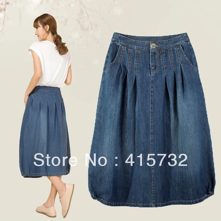 Новые джинсовые XS-3XL повседневные свободные трапециевидные юбки универсальные плиссированные юбки для женщин летние джинсовые юбки до середины икры