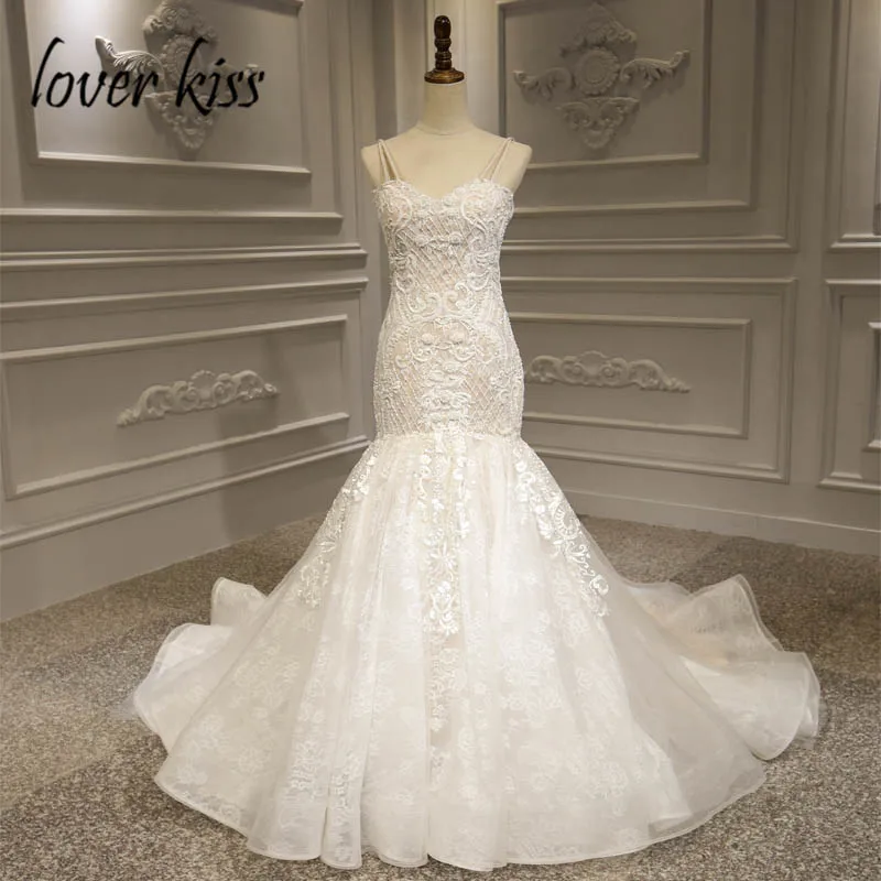 Lover Kiss Vestido De Noiva роскошное кружевное свадебное платье русалки торжественный наряд бисером жемчуг Африка свадебное платье корсет