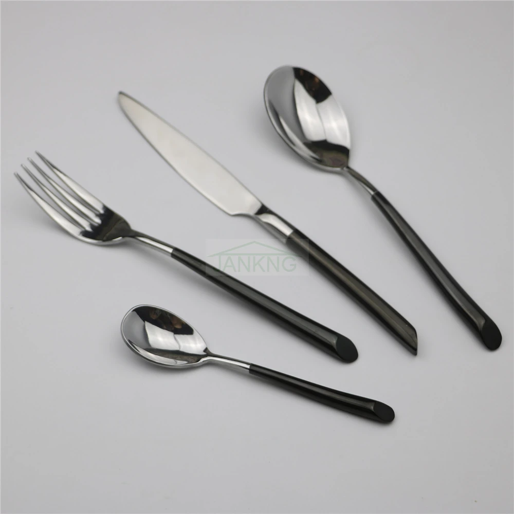 Столовые приборы из нержавеющей стали с черной ручкой 30 шт./лот|steel cutlery set|dinner