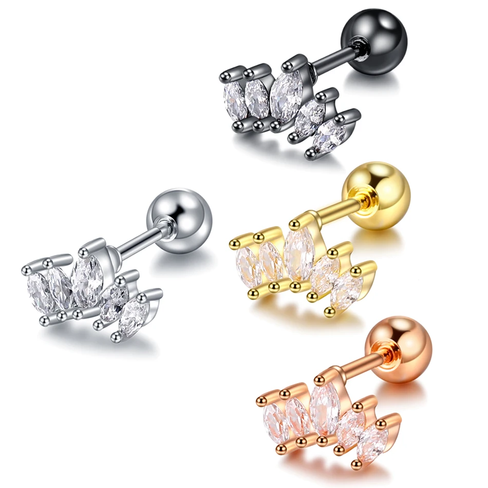 Серьги-гвоздики со стальными фианитами для пирсинга украшение козелка уха