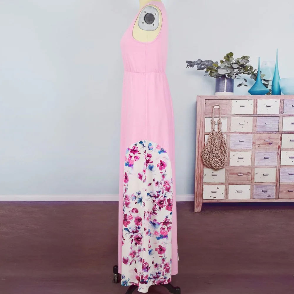 Летние платья без рукавов для мамы и дочки розовые Семейные Платья с цветочным