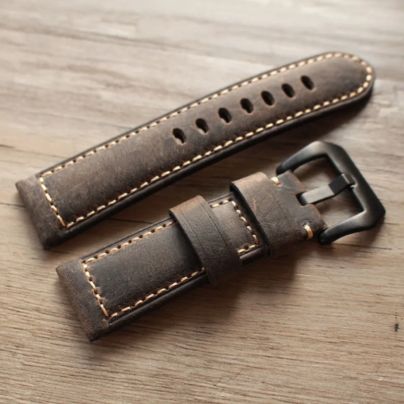 

20mm 22mm 24mm 26mm design High-end Retro Handmade Leather Watch Band Strap for Omega pam Big branded watch luxury Watchbands