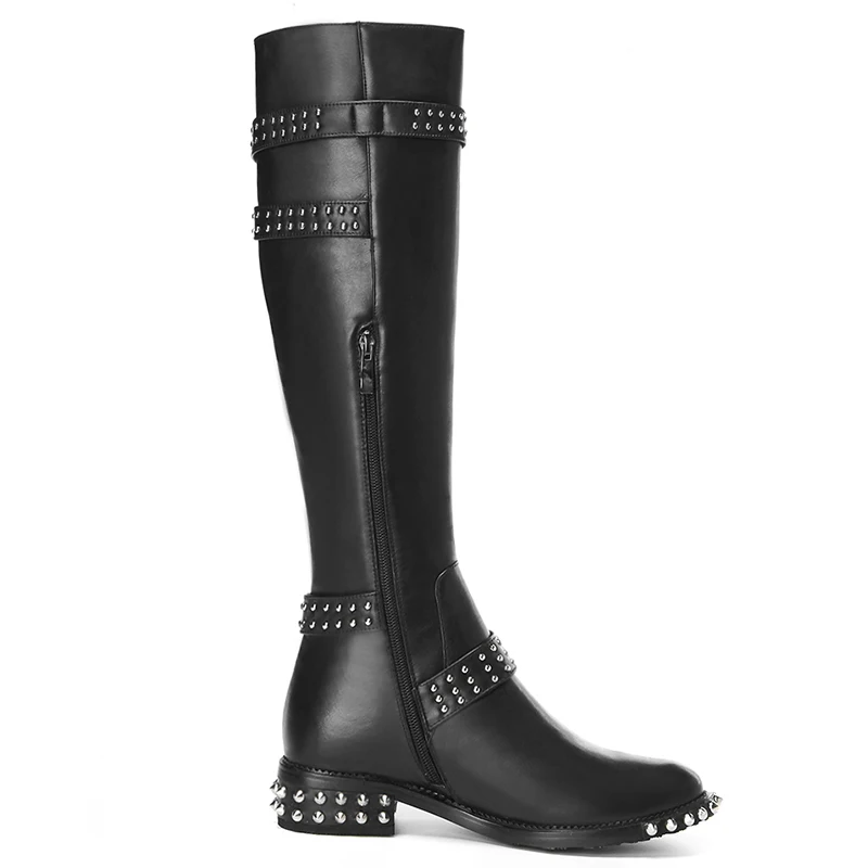 Женские зимние сапоги до колена из натуральной кожи с заклепками|knee high boots|high