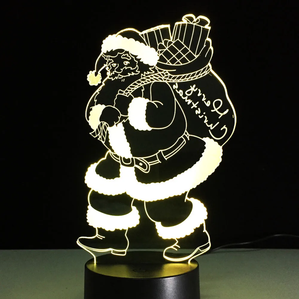 Санта Клаус Рождественский подарок LED Красочный ночник 3D Визуальный прекрасный