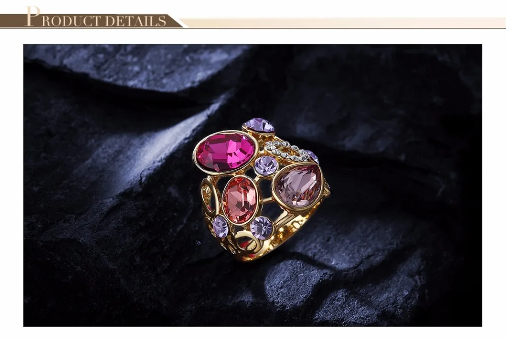 Viennois люкс Для женщин Кольца с Красный Кристалл от Swarovski Круглый Круги широкий Кольца Свадебная вечеринка свадебные украшения