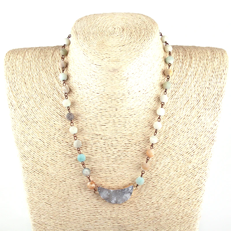 MOODPC модное богемное этническое ювелирное изделие Амазонит Розария цепь Druzy Moon