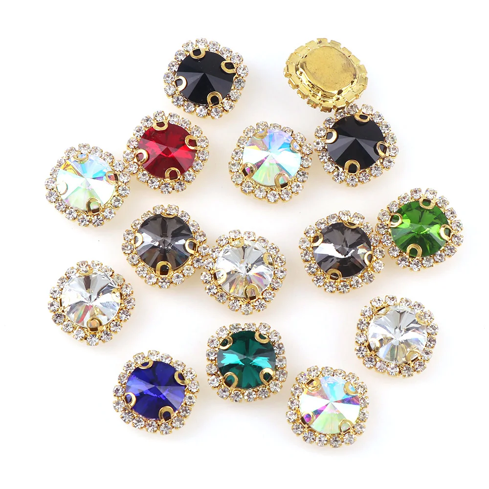 12 мм заостренная Золотая основа пришивная с красочным стеклом и камнем