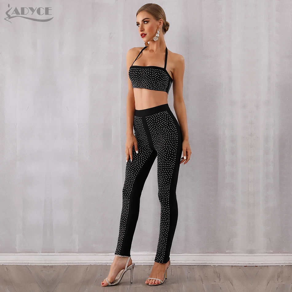 Adyce 2019 новые летние женские бандажные наборы Vestidos сексуальные черные топы с