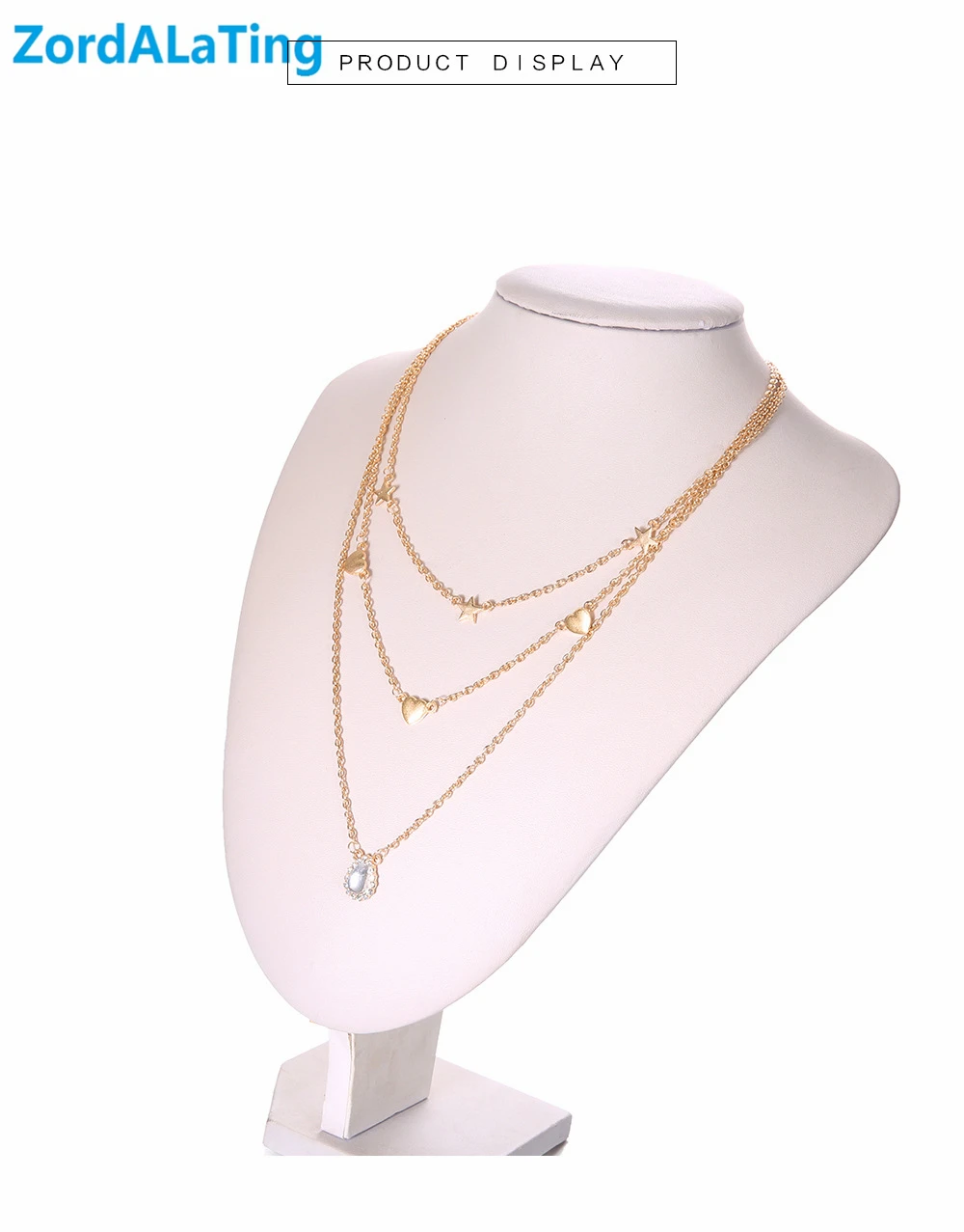 Copper alloy opal rhinestone love heart five-star water drop three layers necklace for women new fashion pendant long | Украшения и