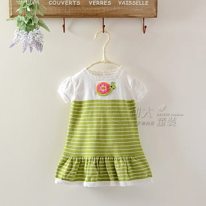 New Children Baby little Girls Pure cotton Snail Embroidery Sweater short sleeves small skirt wholesale | Мать и ребенок