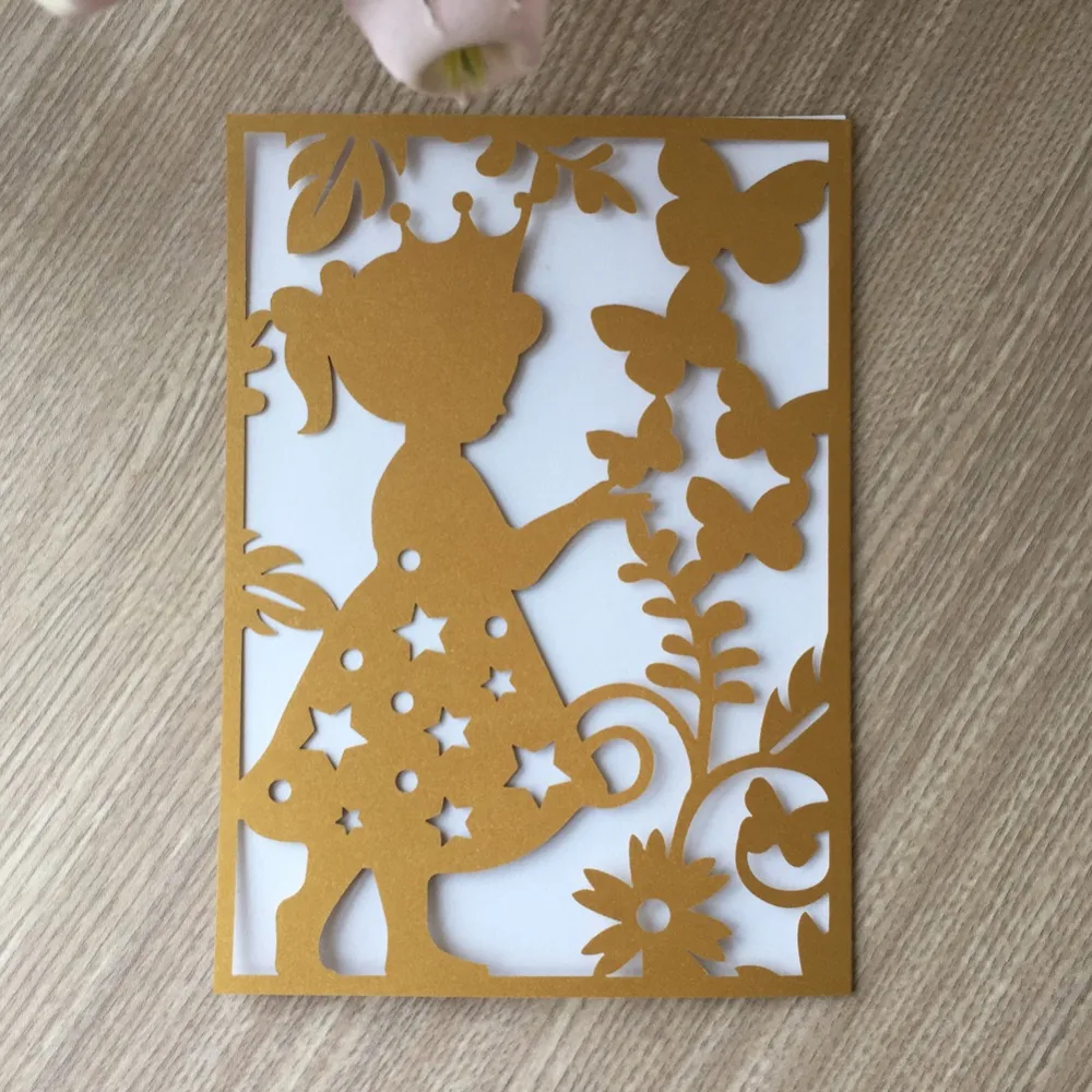 

30Pcs Baby Shower Birthday Decoration Invitation Card Christening & Baptism Laser Cut Pearliscent Paper Event & Party Supplies