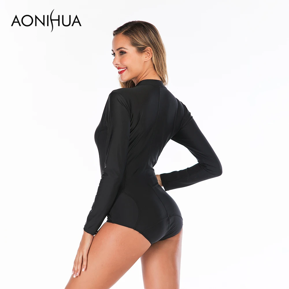 Aonihua 2019 Новые поступления Твердые Цвет Одна деталь купальник передняя молния с Pad