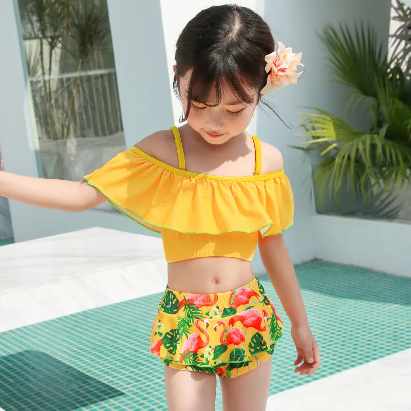 Фламинго Симпатичные для маленьких девочек детский купальник бикини с высокой