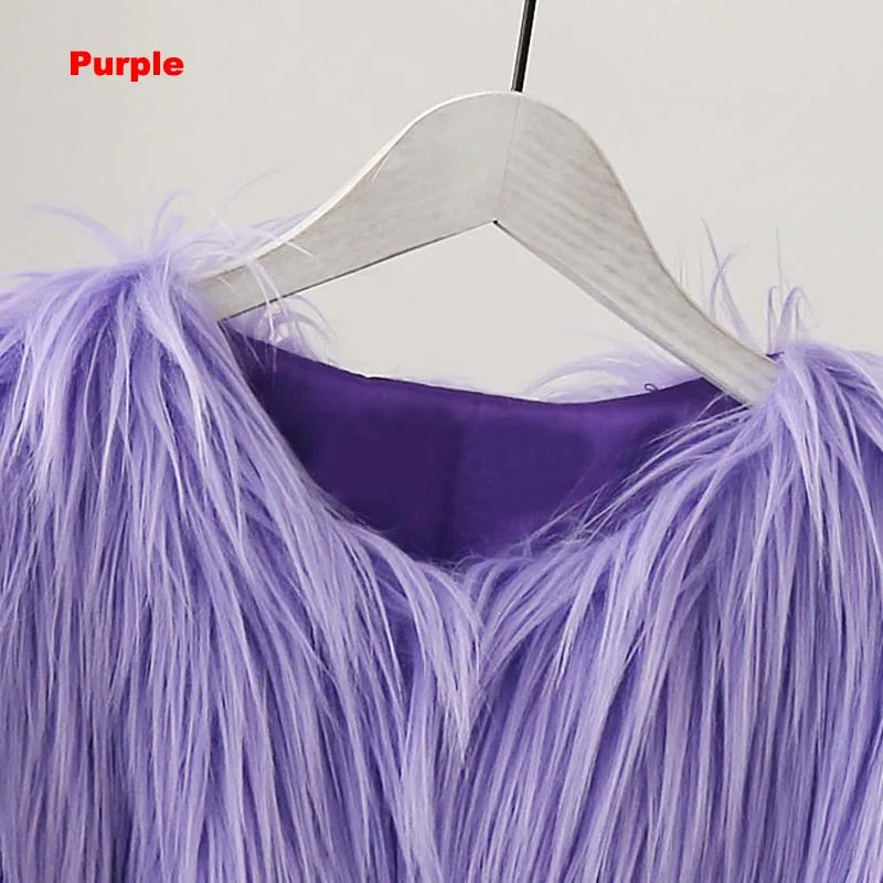 purple fur vest Фиолетовый длинный женский жилет из искусственного меха, осень, куртка без рукавов, пальто Colete Feminino, 15 цветов, плюс размер, 3XL, жилет, женский жилет - Цвет: purple fur vest