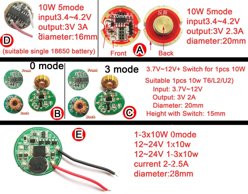 1 .    CREE 10  XML XM-L T6,    + 16 /20 ,   + 10 , 5 , 3, 4 ,