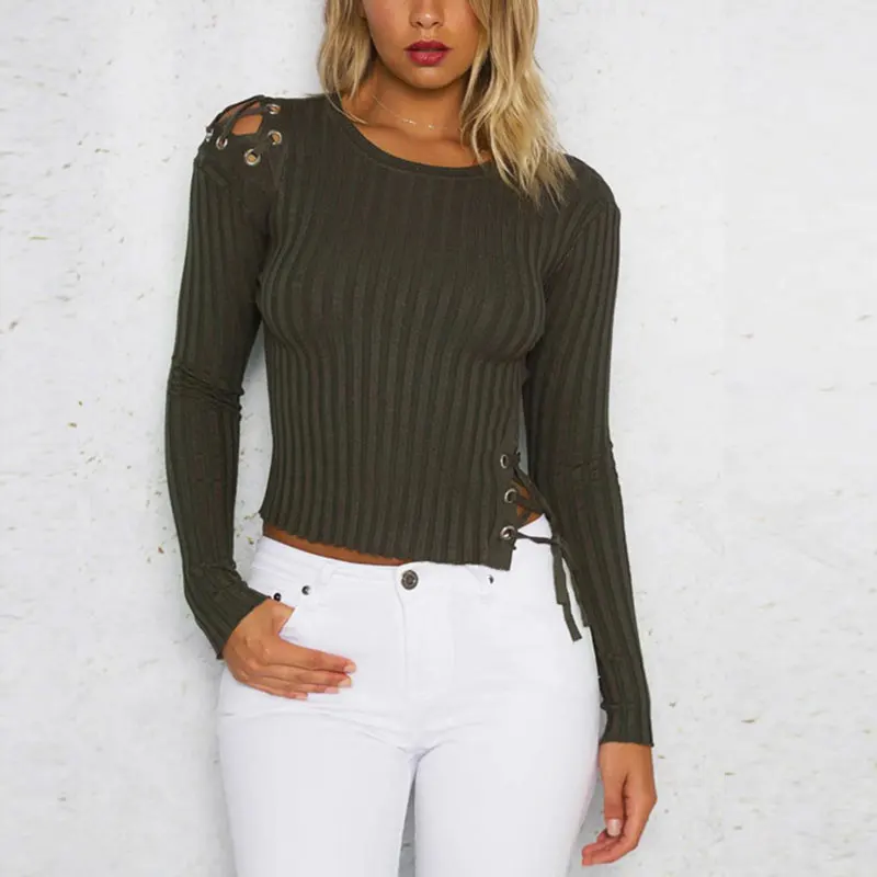 Женская трикотажная футболка с длинным рукавом Faroonee облегающая укороченная