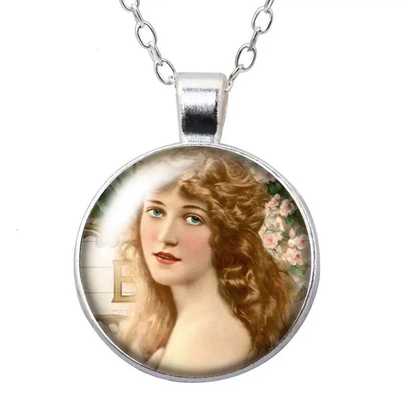 Vintage Madonna angel Round Glass Cabochon Photo Pendant Necklace Women Jewelry Party Birthday Gift 50cm ZB0976 | Украшения и