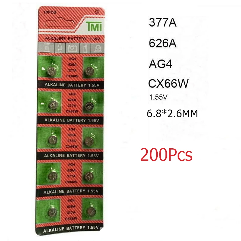 200 шт./лот = 20 карт батарея для часов 377 LR626 AG4 626A CX66W 1 55 V Щелочная монетная батарейка