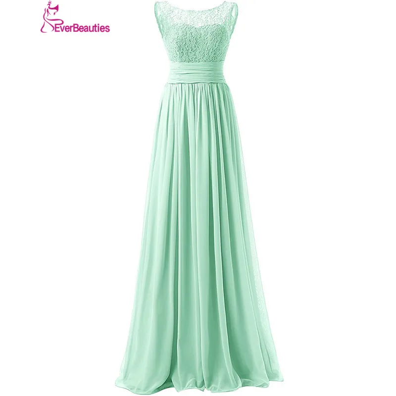Зеленая мята Платья Невесты Лонг 2017 Шифон Кружева Pleat Свадебные Партии Высокое