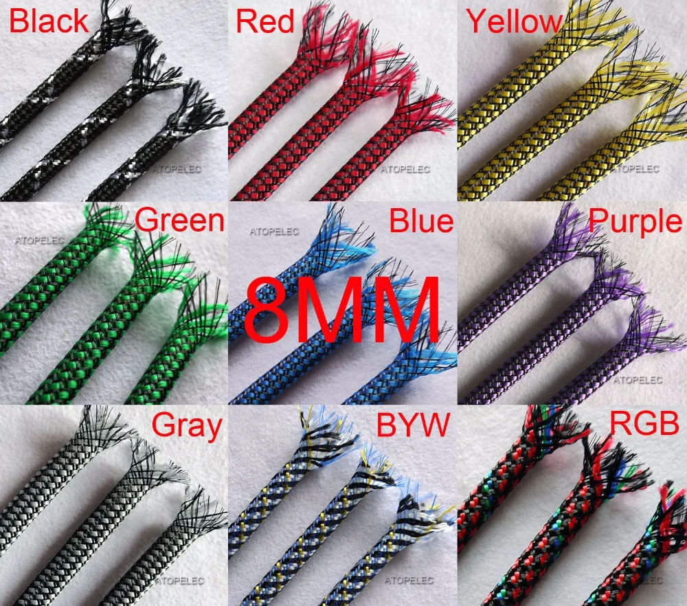 8 мм мягкая плетеная ПП хлопковая пряжа + ПЭТ расширяемый рукав кабель провод