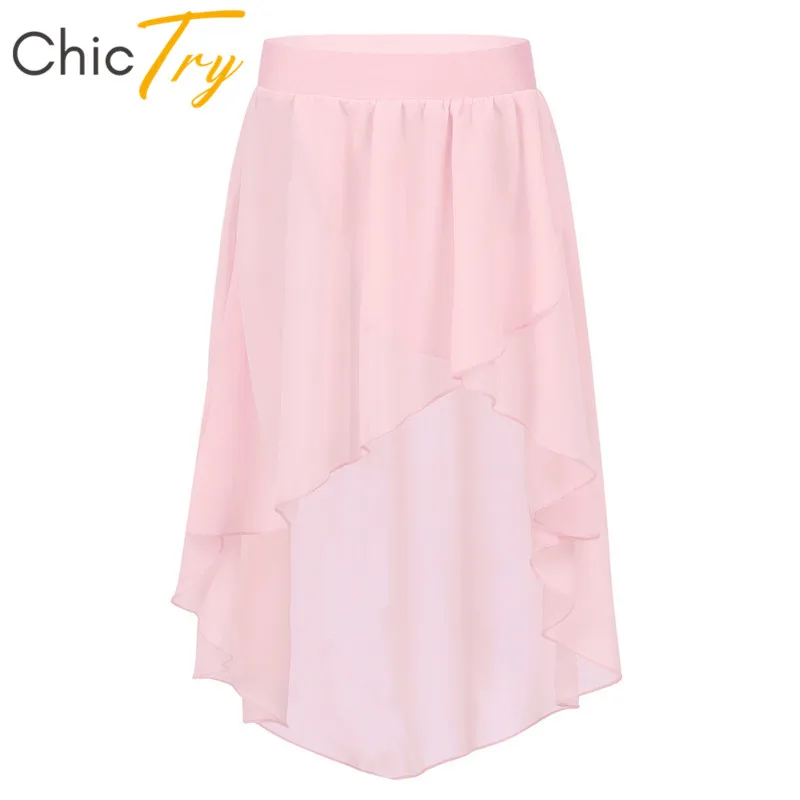 

ChicTry Kids Teens Elastic Waistband High-Low Ballet Tutu Chiffon Skirt Children Girls Latin Jazz Stage Lyrical Dance Costumes