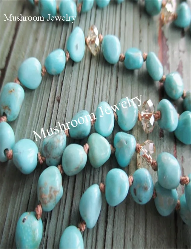 long Boho Chic Hand Knotted Turquoises Nugget Beads Wrap Necklace | Украшения и аксессуары