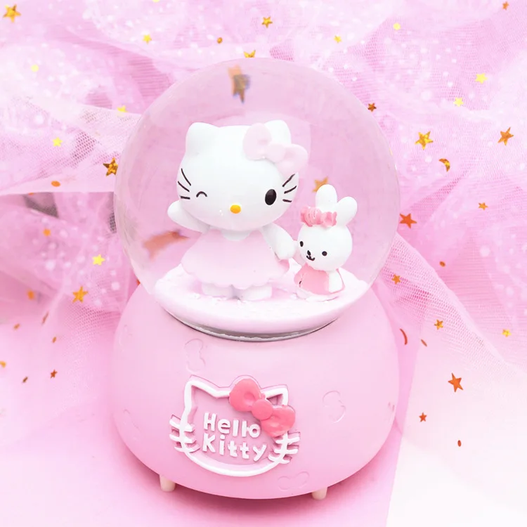Рисунок «Hello Kitty» Автоматическая таяния снега с подсветкой светящиеся музыкальная шкатулка в виде хрустального шара Креативные Детский подарок домашний декор Подарочная музыкальная шкатулка Рождество