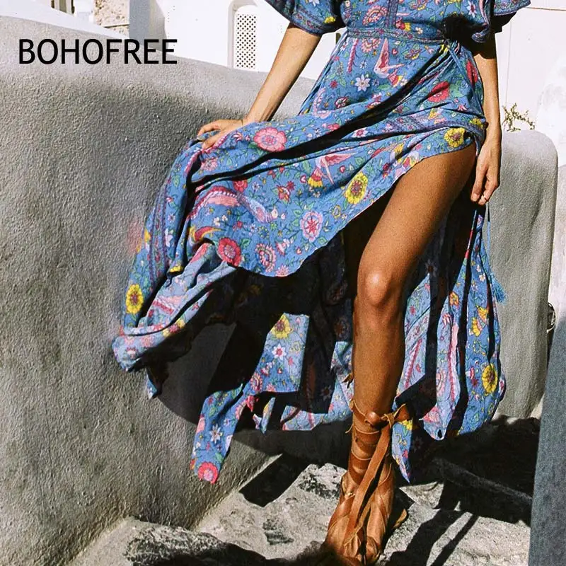 Женская длинная юбка BOHOFREE летняя пляжная с тропическим цветочным принтом и