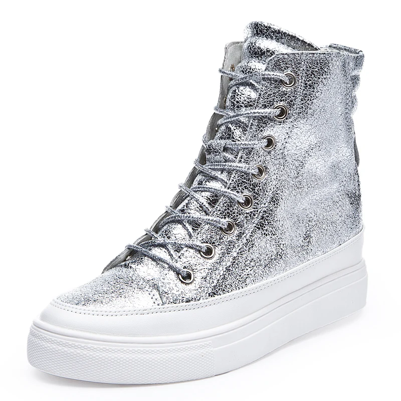 Женские ботинки на танкетке повседневные с высоким берцем в стиле панк золотого