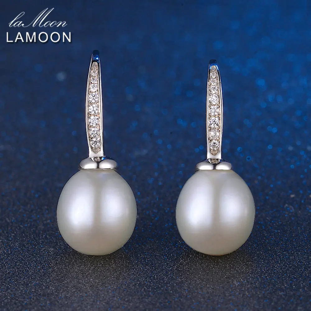 

LAMOON 8mm 7.2ct 100% Natural Freshwater Pearl 925 Sterling Silver Jewelry S925 Drop Earrings For Women LMEI005