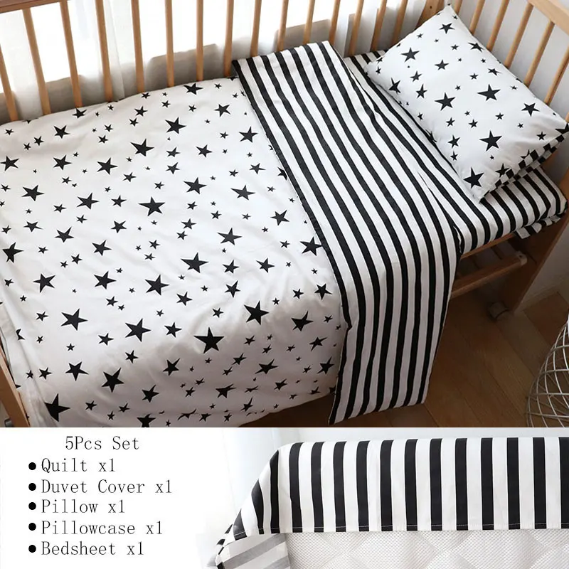 5Pcs Flat Bk Star Детский комплект постельного белья в скандинавскую полоску со звездами, Комплект постельного белья с бампером, хлопковое мягкое детское постельное белье для новорожденных, декор для детской комнаты - Цвет: 5Pcs Flat Bk Star