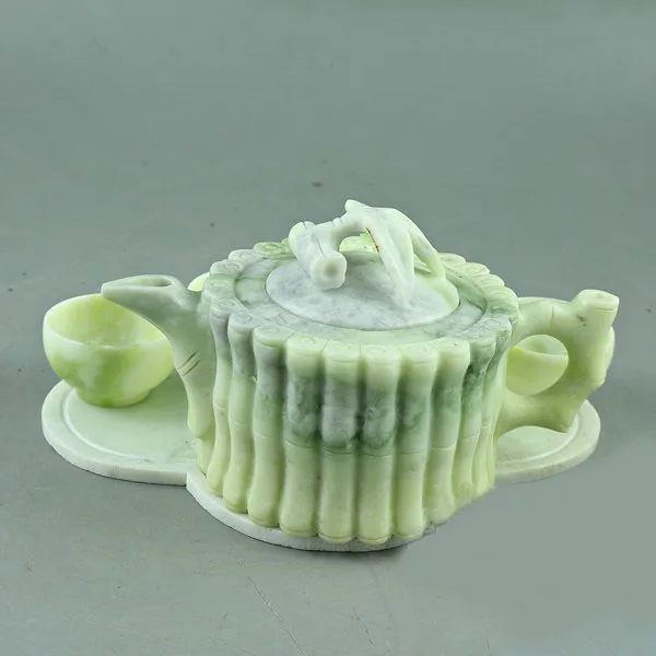 Jade teapot wine set Natural Lantian jade festival high rise tea set Delivery gift box jade crafts