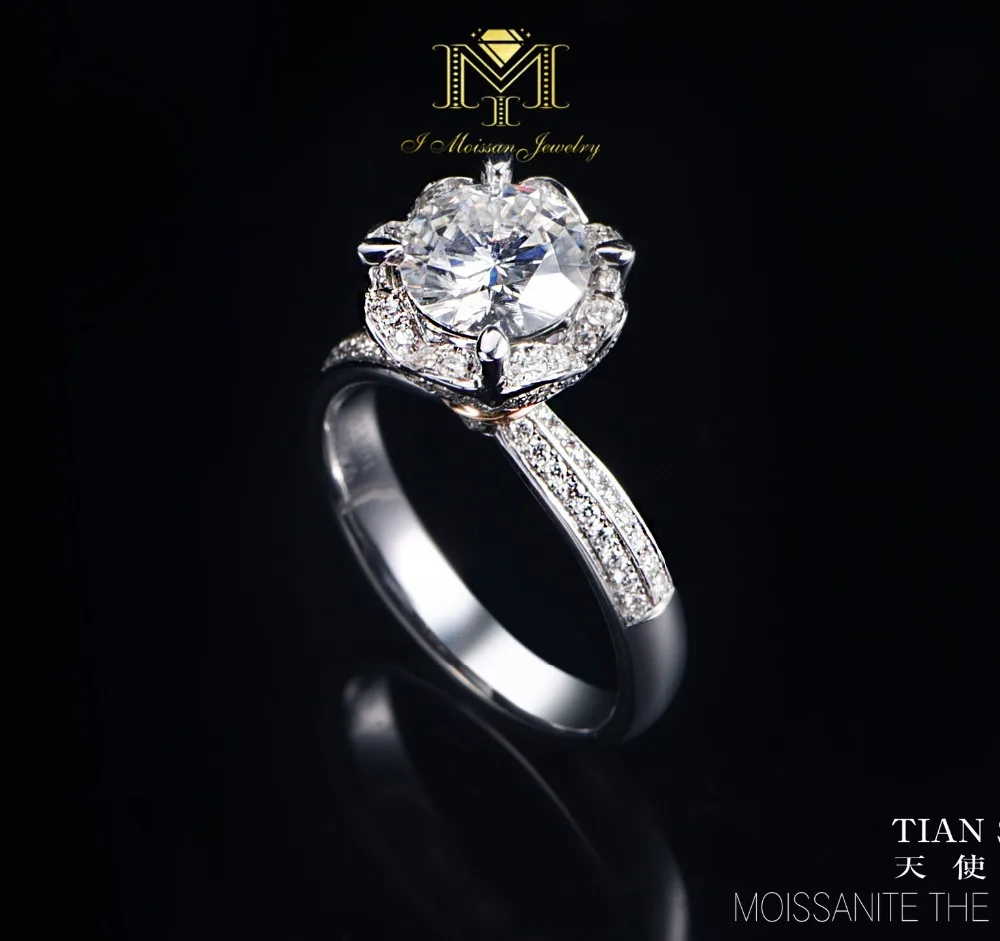 IMOISSAN Solid 18K White Gold Moissanite Vintage Ring 1.5CT Engagement Test Positive Moissanites Wedding Jewelry For Women | Украшения и