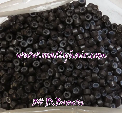 

1000pcs/bottle silicon lined Micro Links Rings Beads Hair Feather Extensions 3# Dark brown