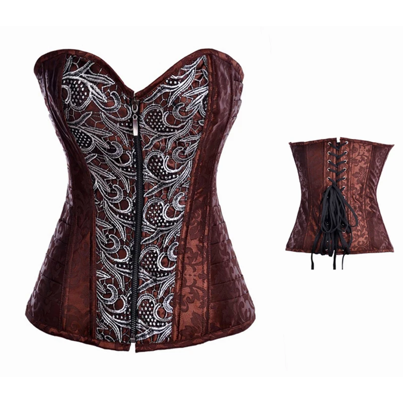 Для женщин Винтаж коричневый белье корсет узор корсеты и бюстье Сталь пояс