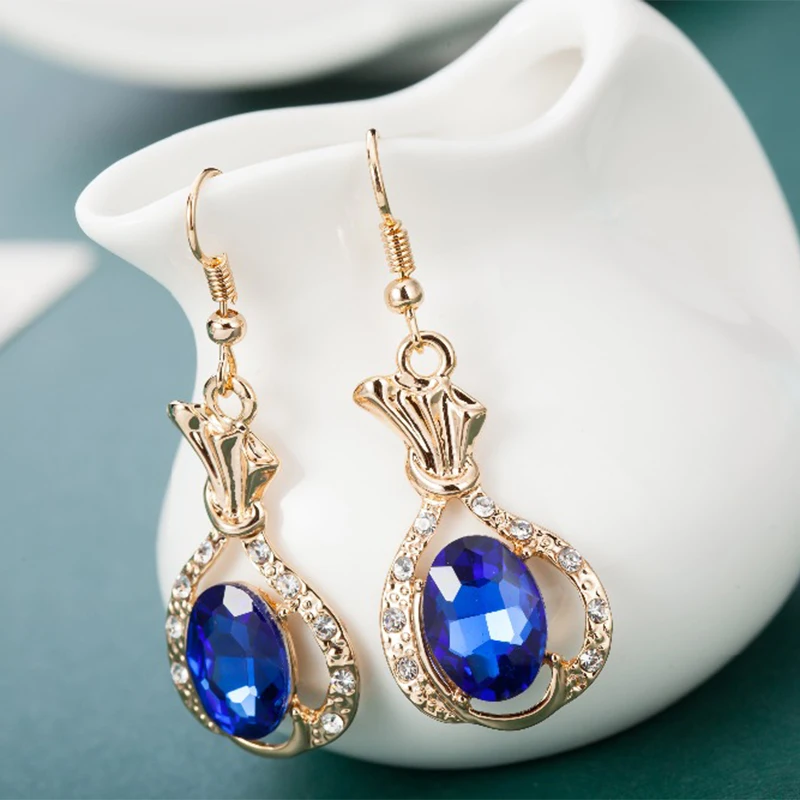 2017 Роскошные серьги с синими кристаллами для женщин модные брендовые
