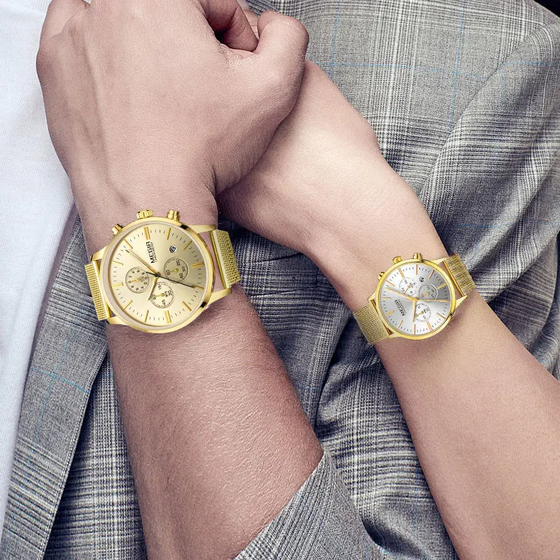Reloj Hombre MEGIR Роскошные Брендовые Часы для мужчин золотой цвет хронограф кварцевые часы для влюбленных человек набор часов Montre Homme Relogio Saat