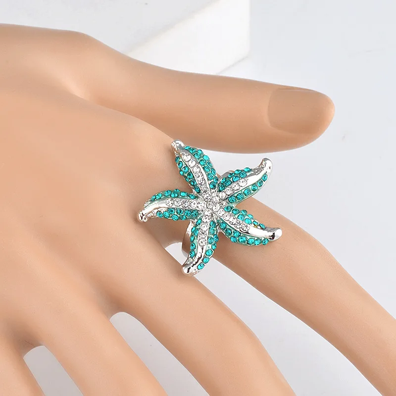 Boho крутые Кольца готический Морская звезда кольцо большой модный принт с