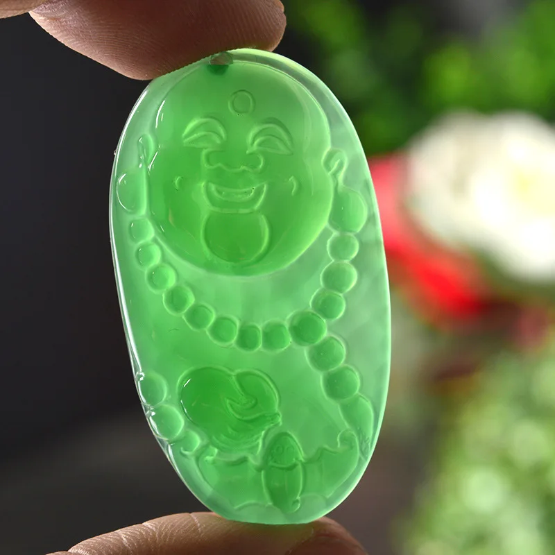 Натуральный подлинный женский зеленый агат халцедон будда нефрит зеленая