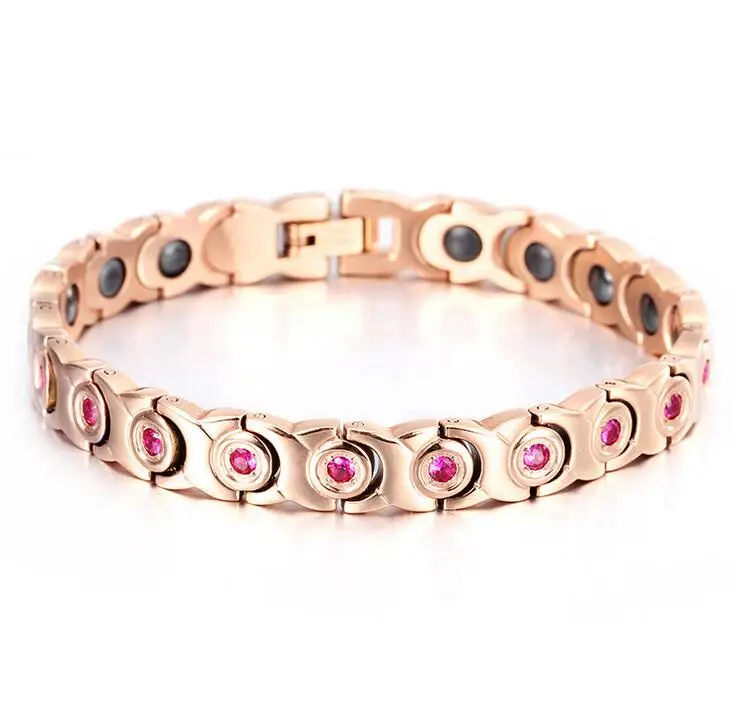 Женский браслет из нержавеющей стали под розовое золото с кристаллами|chain