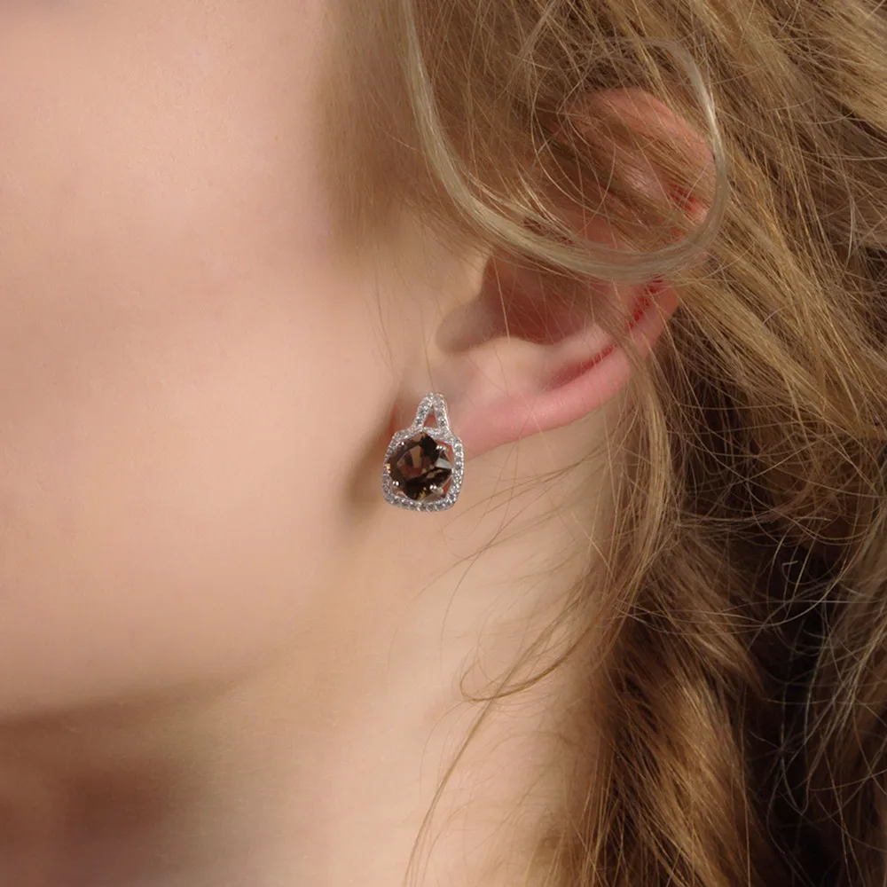 Женские серьги Клипсы из стерлингового серебра 925 пробы с натуральным дымчатым