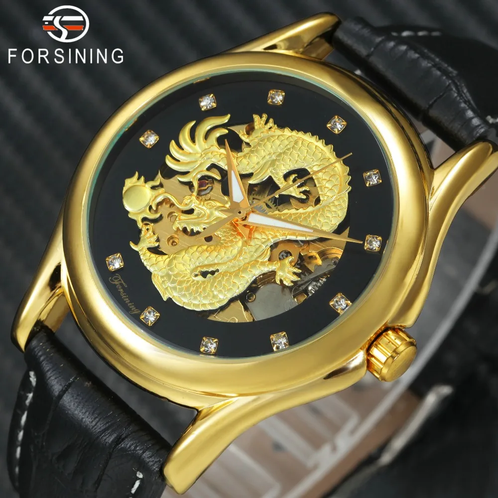 FORSINING Golden Dragon механические наручные часы для мужчин с кристаллами и циферблатом