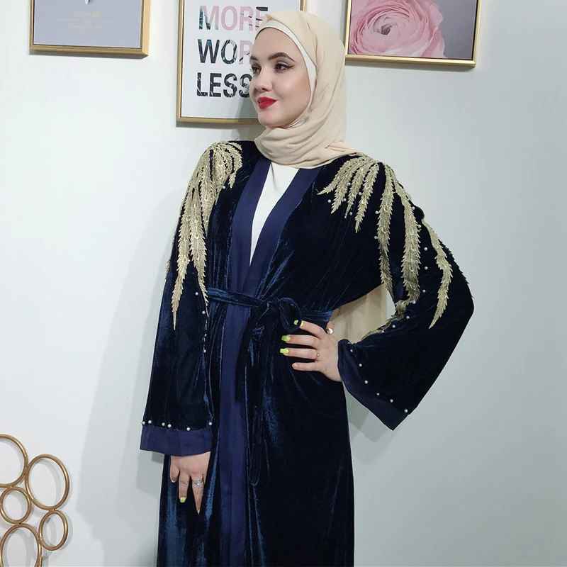 Вельветовый кардиган Abaya кимоно с блестками мусульманское хиджаб платье женский