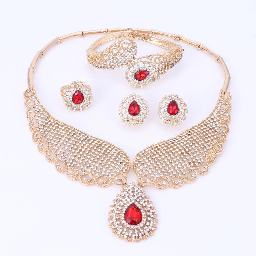 Дубай кристалл ювелирный набор роскошные золотые цветные нигерийские Свадебные